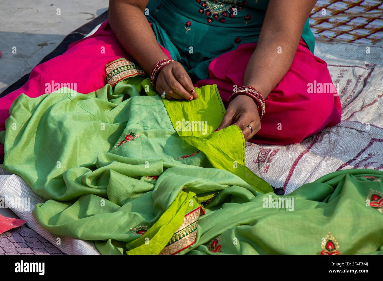 Ladies tailor sewing cloth handmade Stock Photo