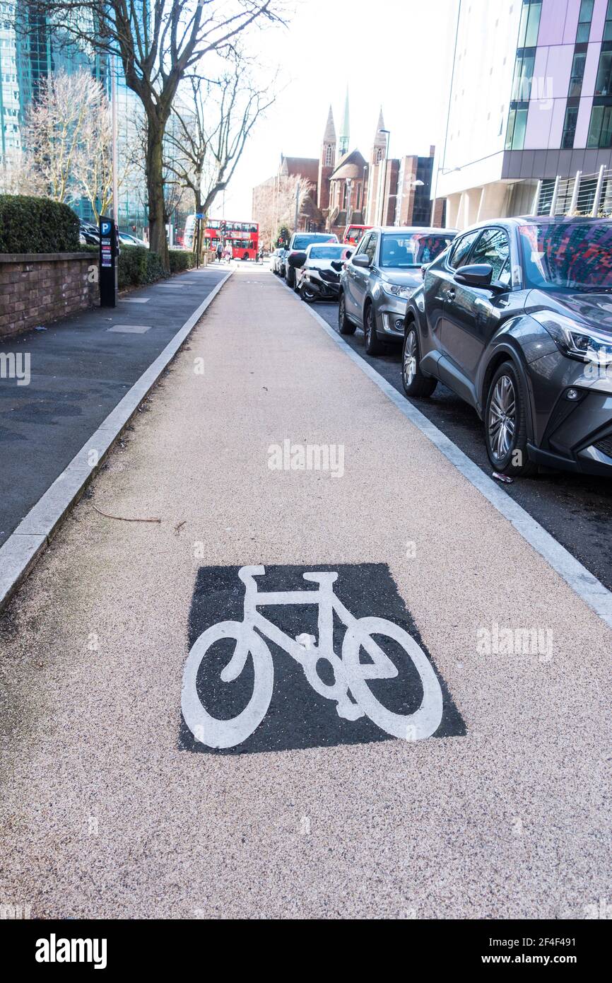 Dedicated segregated bike or cycle path in Croydon, London, UK Stock Photo
