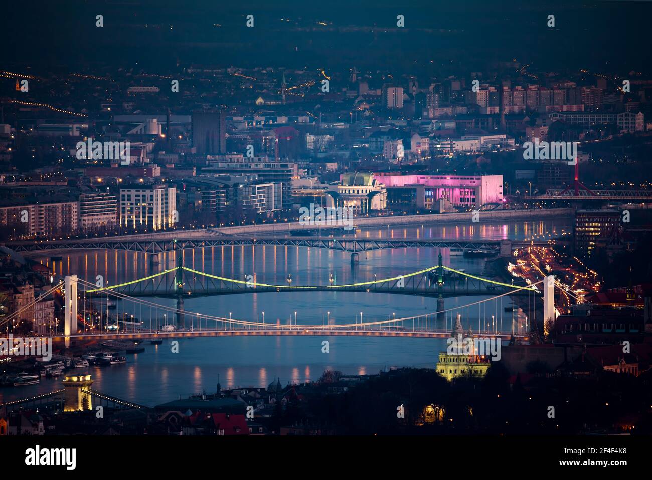 Panormaic evening cityscape about BUdapest city. Included all attraction in capital city of Hungary Stock Photo
