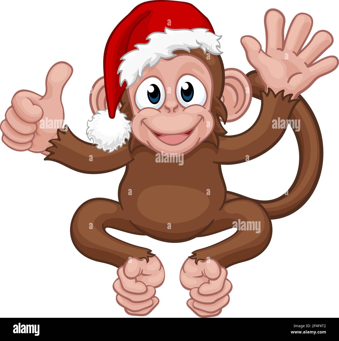 Santa Hat Christmas Monkey Cartoon Character Stock Vector
