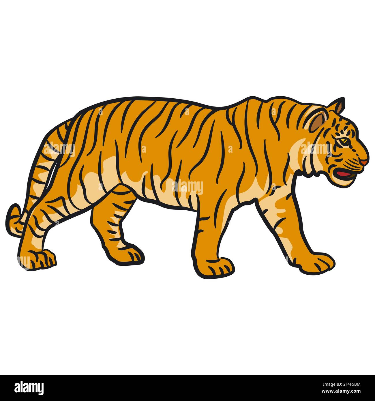 black and white outline illustration of the walking tiger Stock Vector