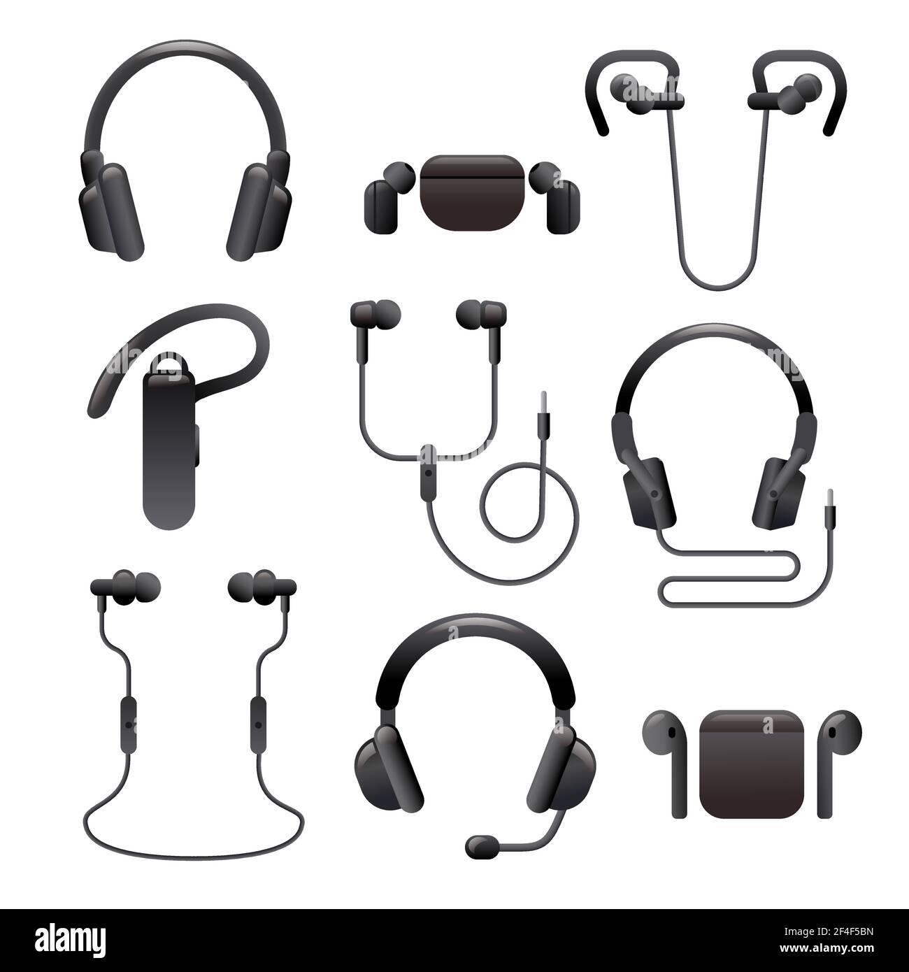Illustration of the icon set of the different kind of earphones gadgets Stock Vector
