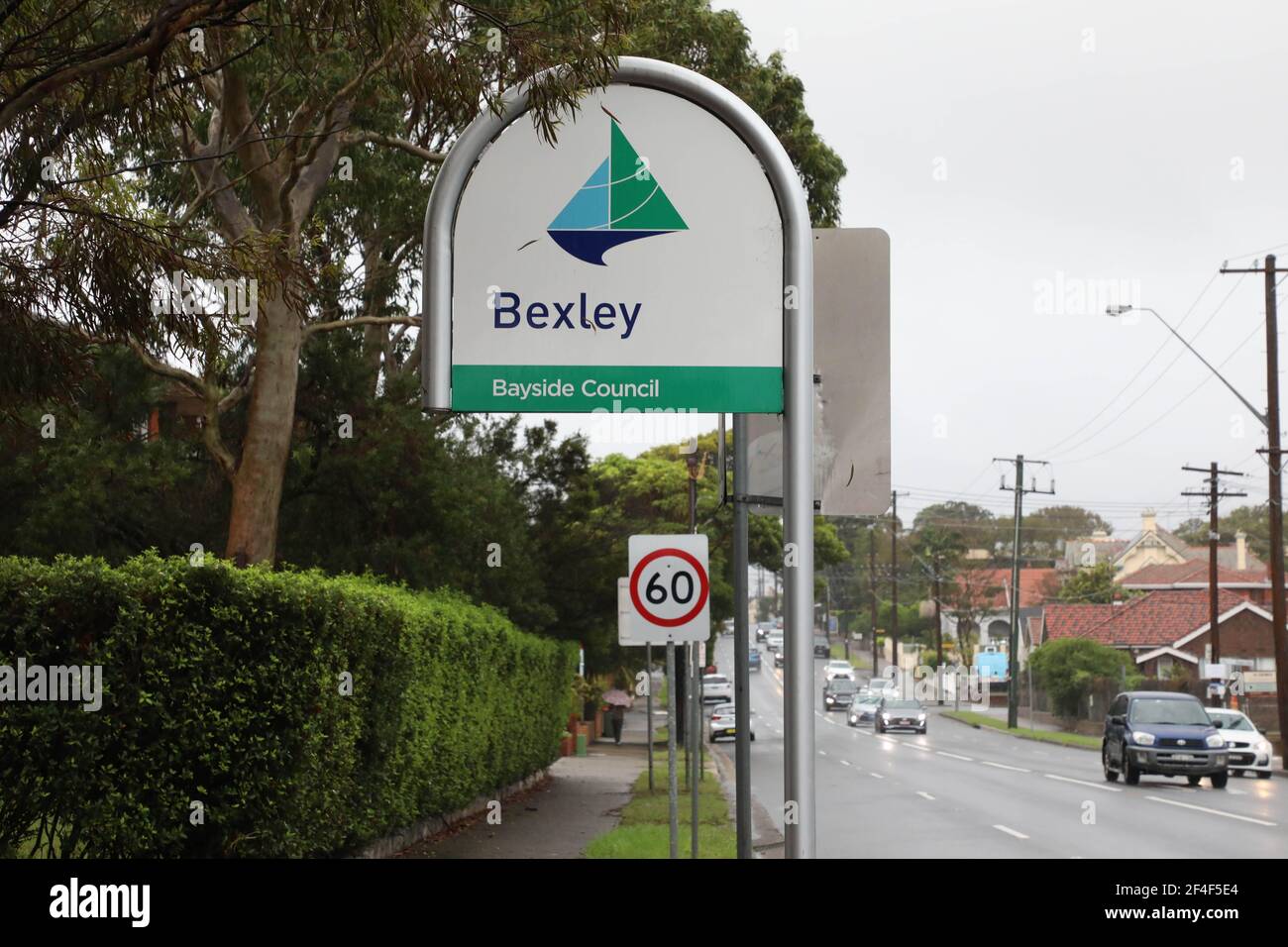 Sign indicating the Sydney suburb of Bexley on Harrow Road Stock Photo ...
