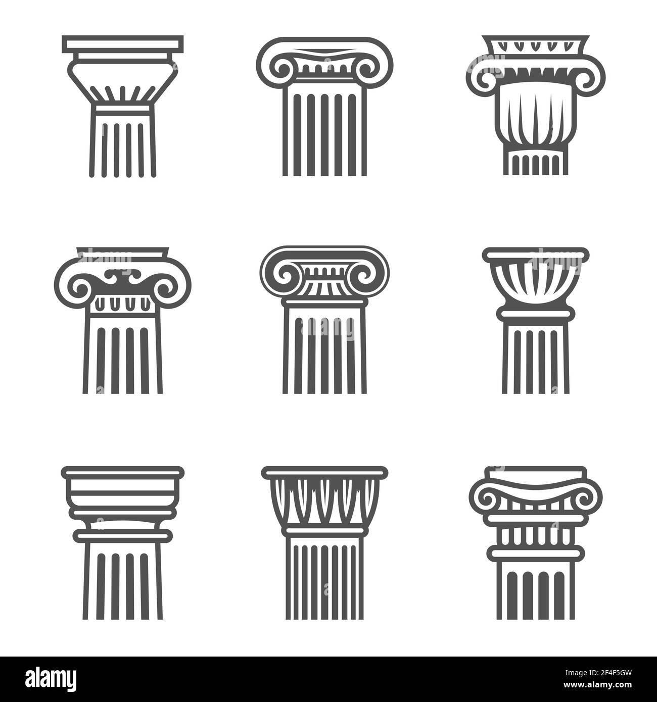Set of ancient columns icon in black and white colors. Vector illustration Stock Vector