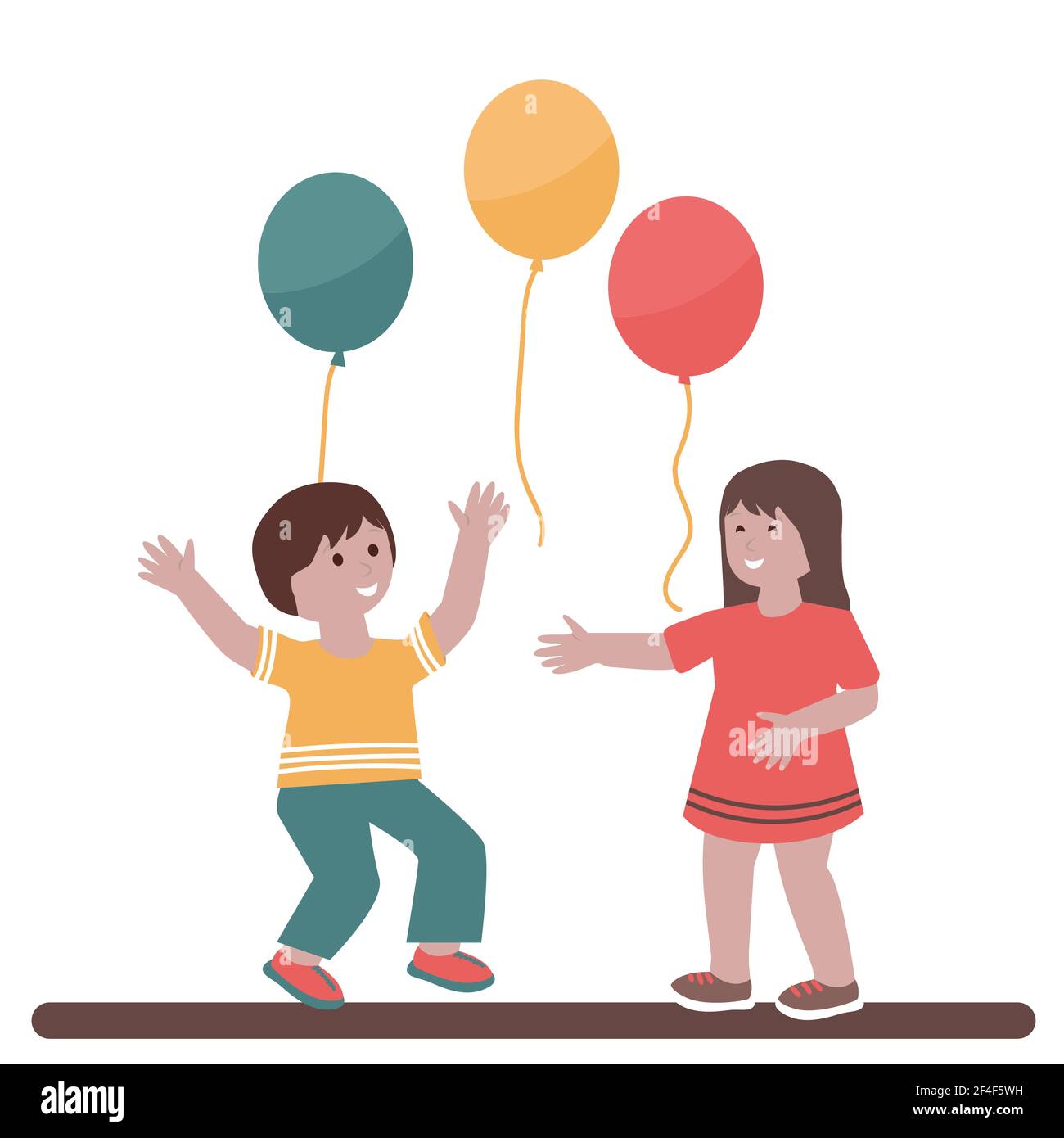 Two happy children playing toghether brighr vector illustration Stock ...