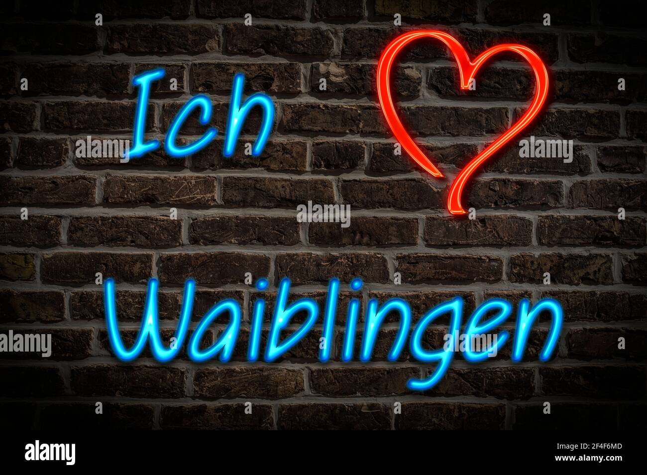 Leuchtreklame, Ich liebe Waiblingen, Baden-Württemberg, Deutschland, Europa | Illuminated advertising, I love Waiblingen, Baden-Württemberg, Germany, Stock Photo