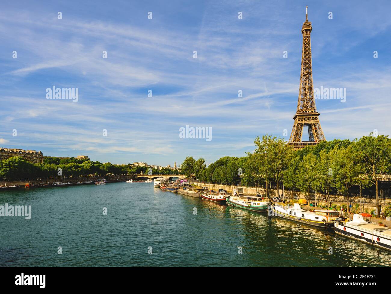 Eiffel Tower at left bank of seine river in paris, france Stock Photo
