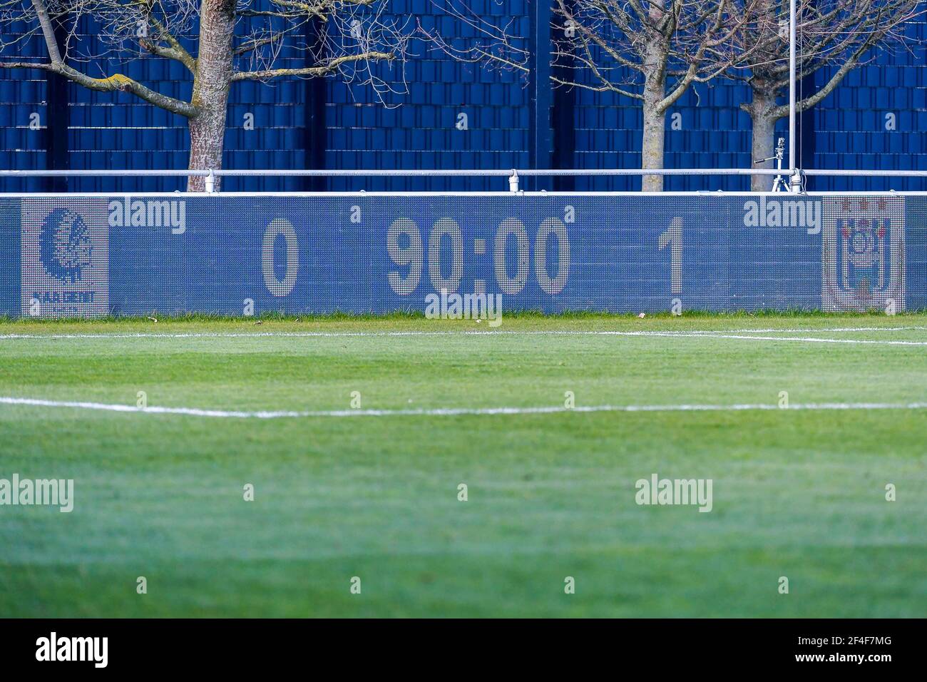 Oostakker, Belgium. 20th Mar, 2021. Score board shows 0-1 after a female soccer game between AA Gent Ladies and RSC Anderlecht on the 17th matchday of the 2020 - 2021 season of Belgian Scooore Womens Super League, saturday 20 th of March 2021 in Oostakker, Belgium . PHOTO SPORTPIX.BE | SPP | STIJN AUDOOREN Credit: SPP Sport Press Photo. /Alamy Live News Stock Photo