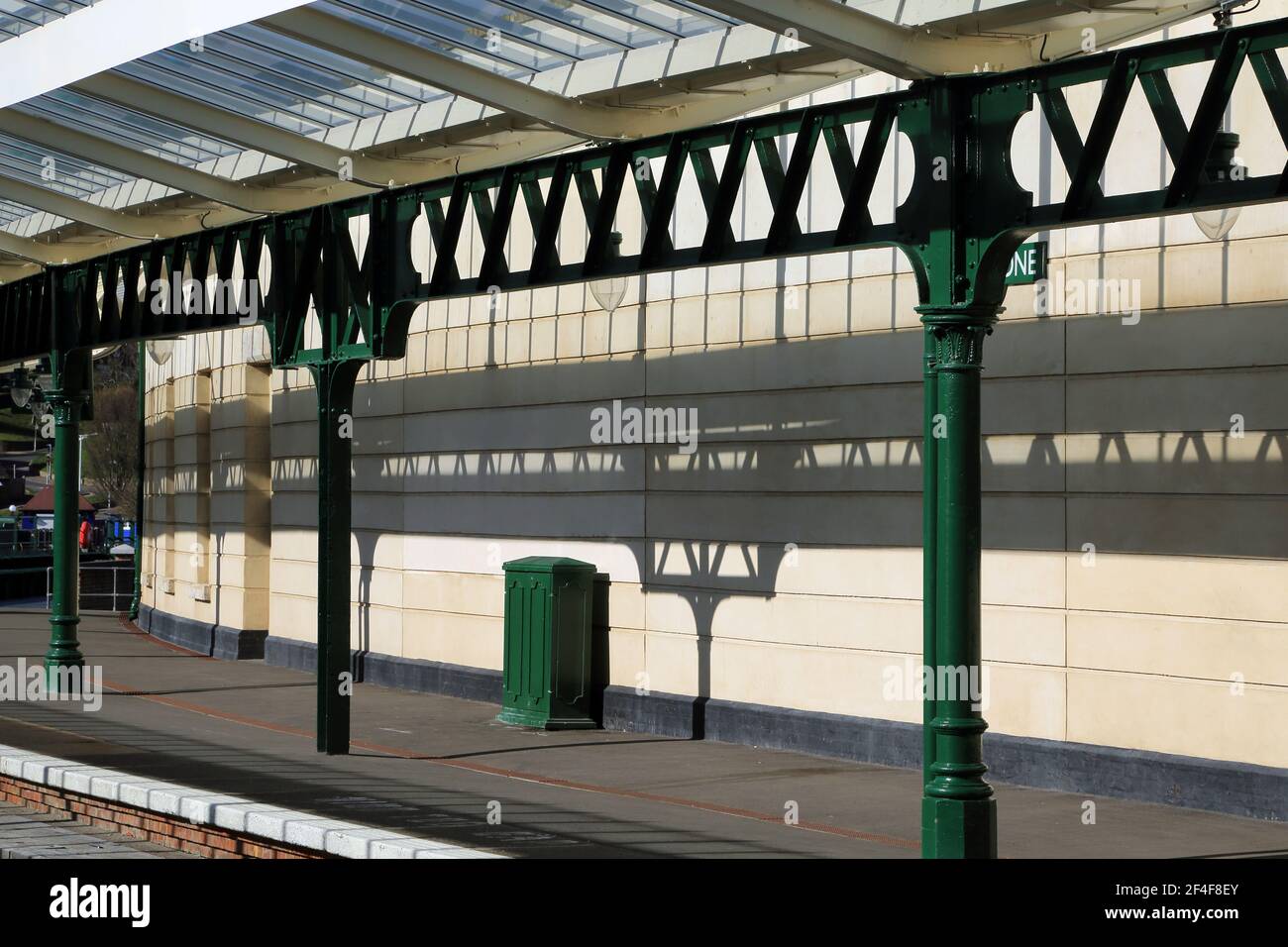 Platform on The Old Railway station on Folkestone Harbour Arm, Harbour Arm, Folkestone, Kent, England, United Kingdom Stock Photo