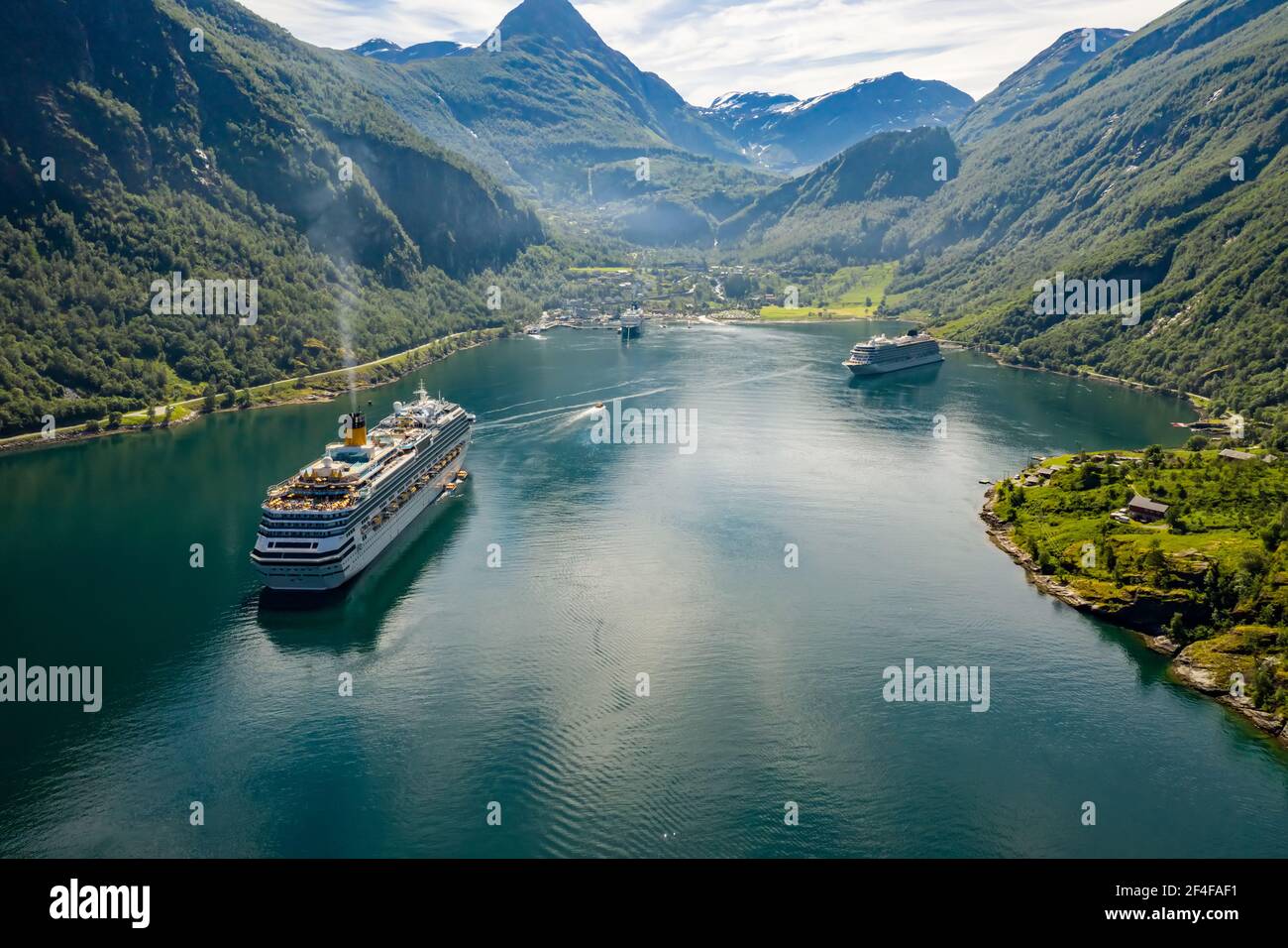 Geiranger fjord, Beautiful Nature Norway. The fjord is one of Norway's most visited tourist sites. Geiranger Fjord, a UNESCO World Heritage Site Stock Photo