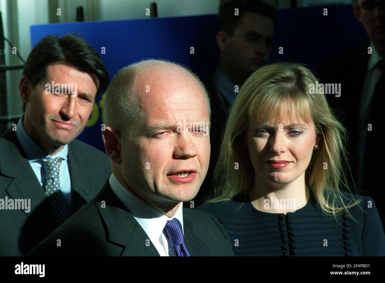 Conservative party leader William Hague   dramatically announced he was to quit as Tory leader after his party's heavy election defeat outside Central Office With Wife Ffion Hague Stock Photo