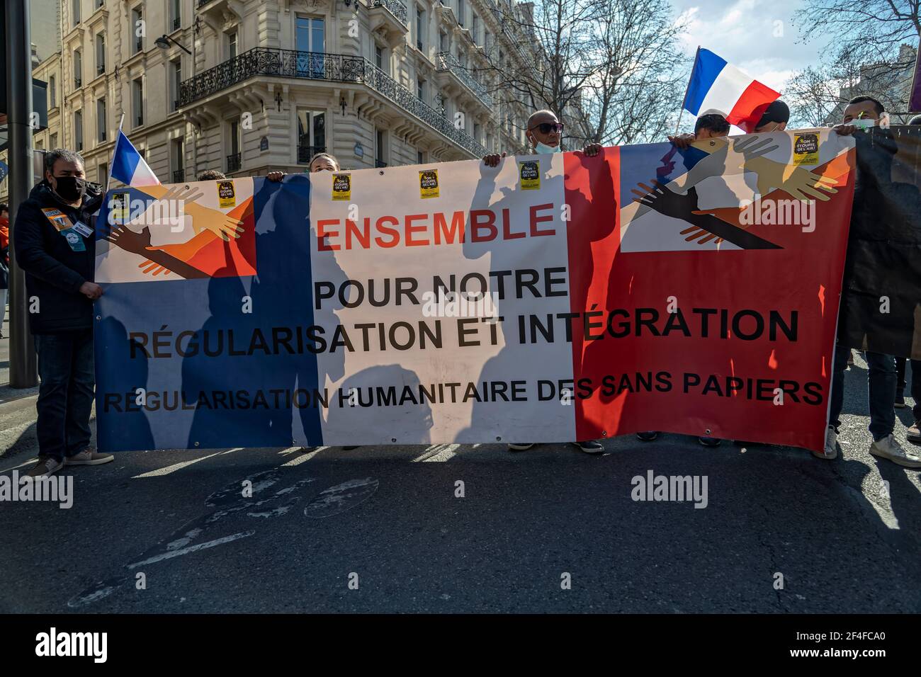 Paris, France. 20th March, 2021. Demonstration of families of victims of police violence, against the denial of human rights, impunity and justice Stock Photo