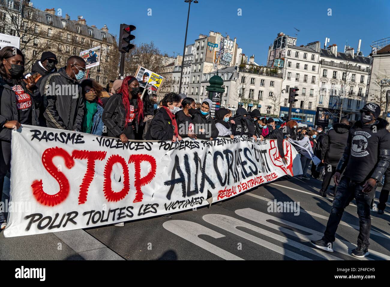 Paris, France. 20th March, 2021. Demonstration of families of victims of police violence, against the denial of human rights, impunity and justice Stock Photo