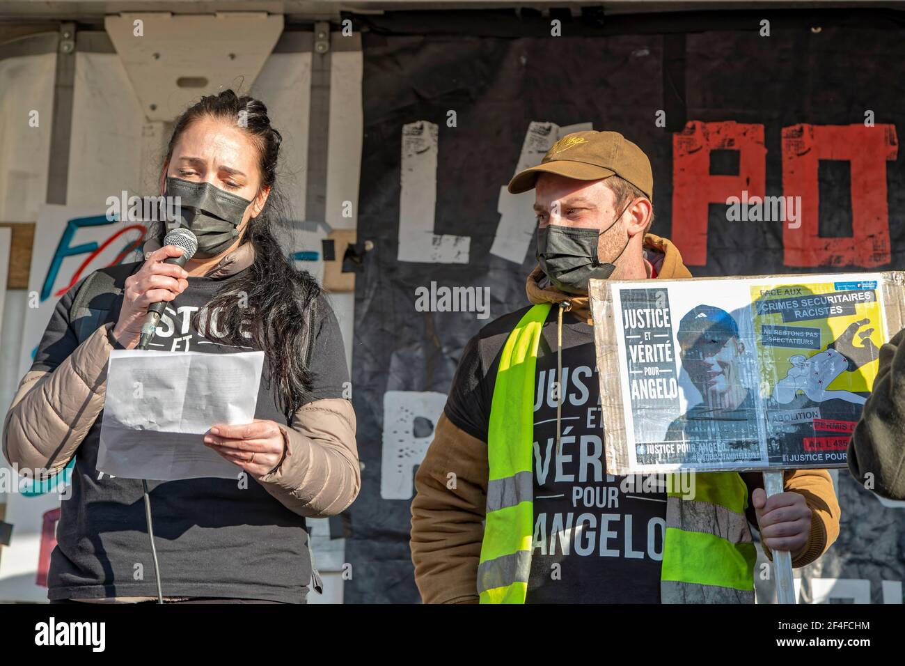 Paris, France. 20th March, 2021. Angelo Garand's sister and brother talk about his execution by GIGN on March 30, 2017 in Seur, France. Stock Photo