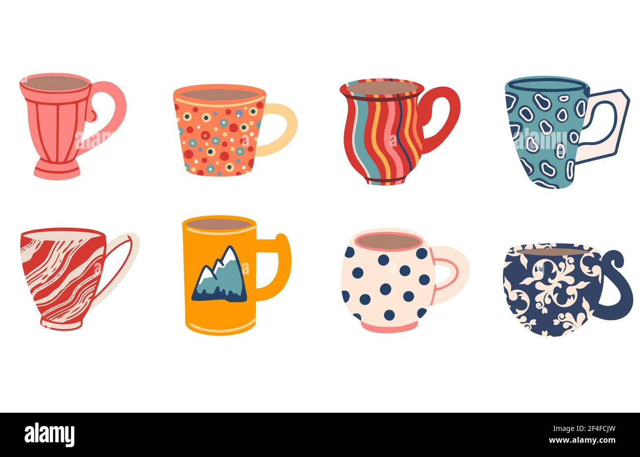 A collection of cups and mugs.Handdrawn vector illustration in a flat