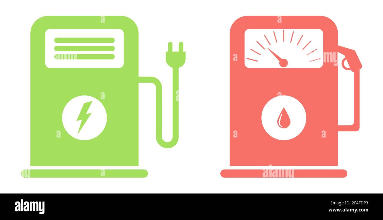 Gas and electric charging station icons. Simple flat design. Vector
