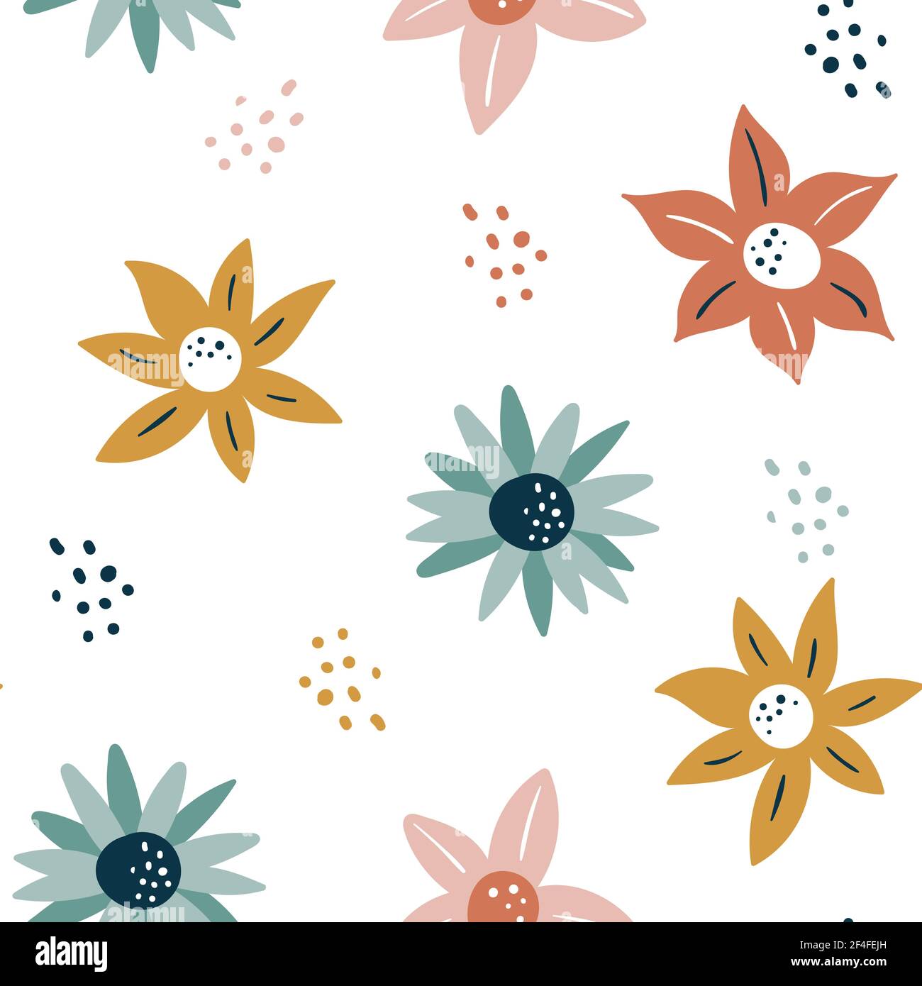 Abstract seamless pattern with flowers and leaves, hand drawn background. collection floral pattern. For notebooks, planners, brochures, books, catalo Stock Vector
