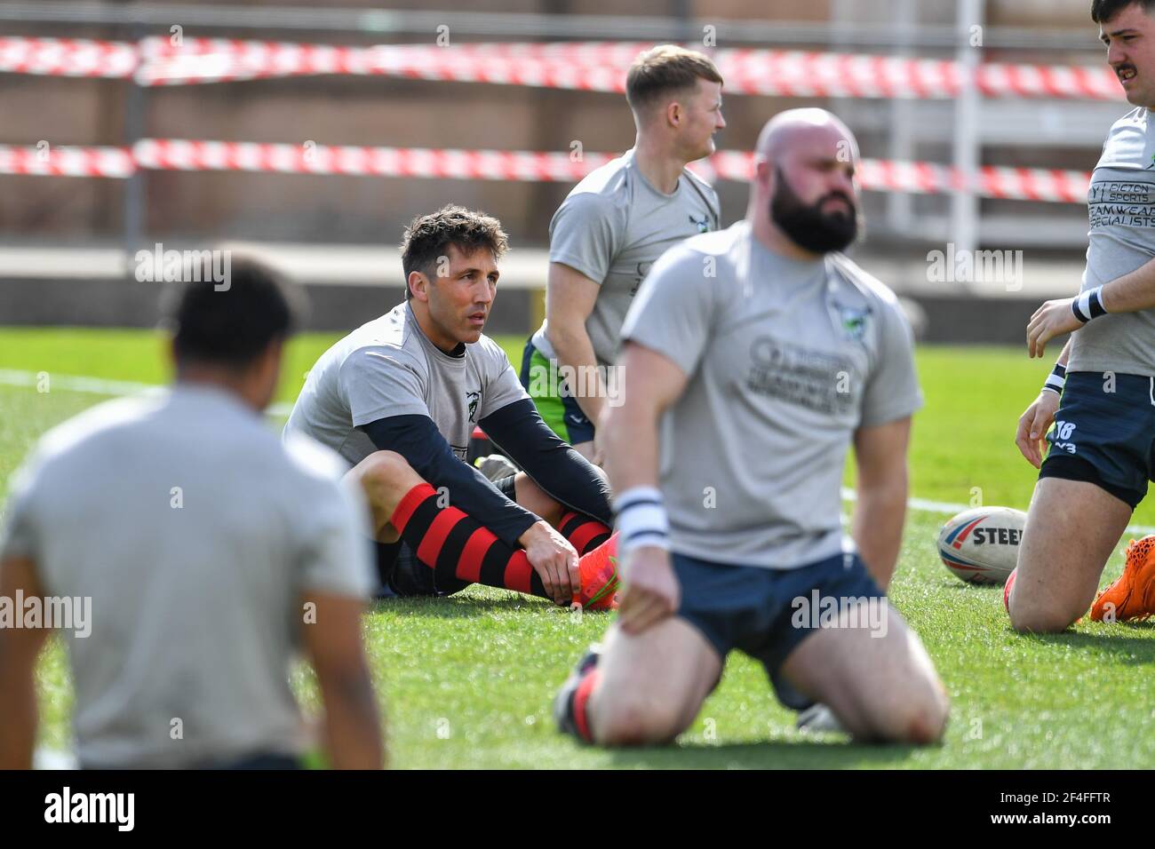 Llanelli, Wales, UK. 21st March, 2021. Gavin Henson (6) of West Wales Raiders during pre match warm up in, on 3/21/2021. (Photo by Craig Thomas/News Images/Sipa USA) Credit: Sipa USA/Alamy Live News Stock Photo