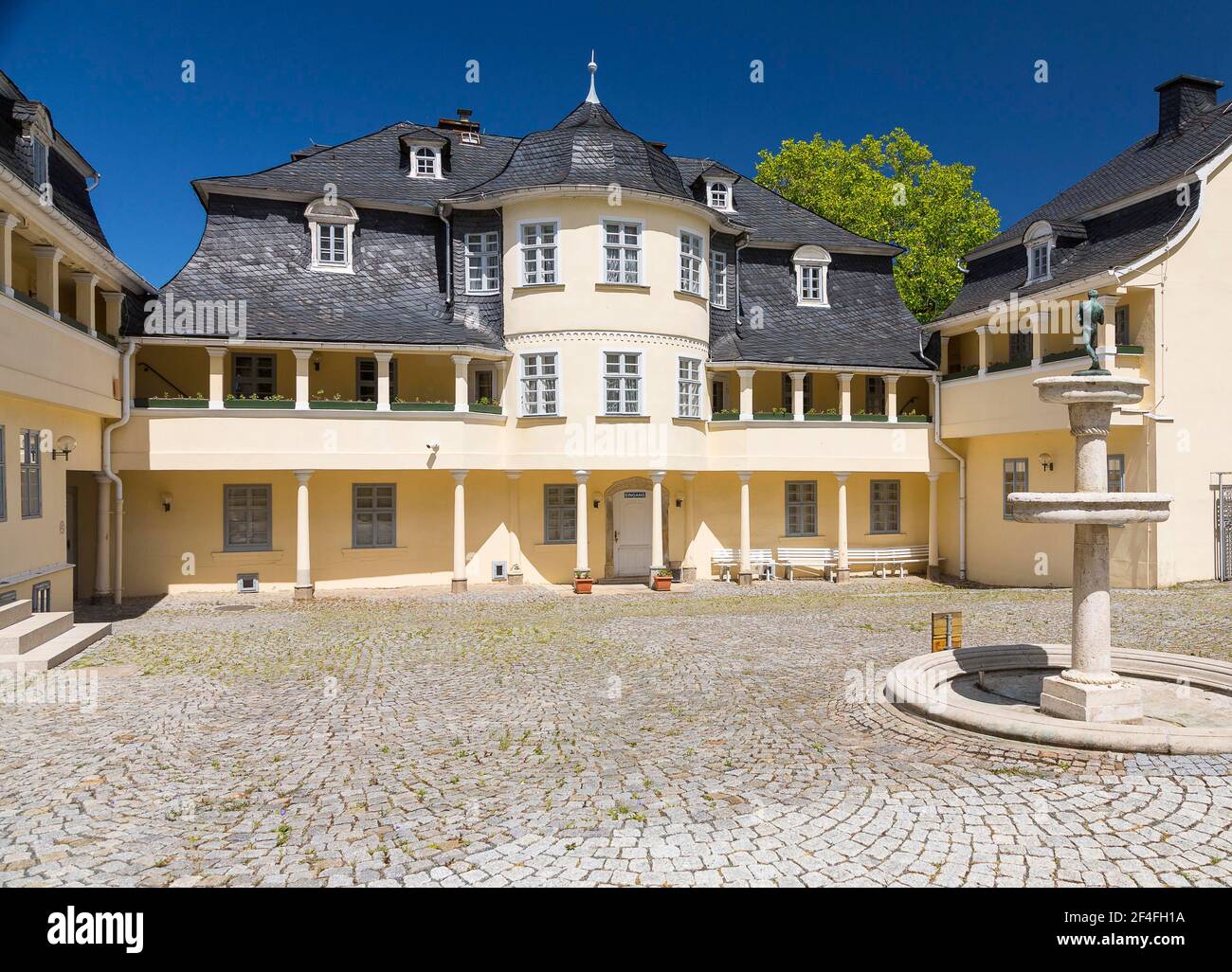 Inner courtyard of Paulus-Schloessel, Museum of Musical Instruments, Markneukirchen, Vogtland, Saxony, Germany Stock Photo