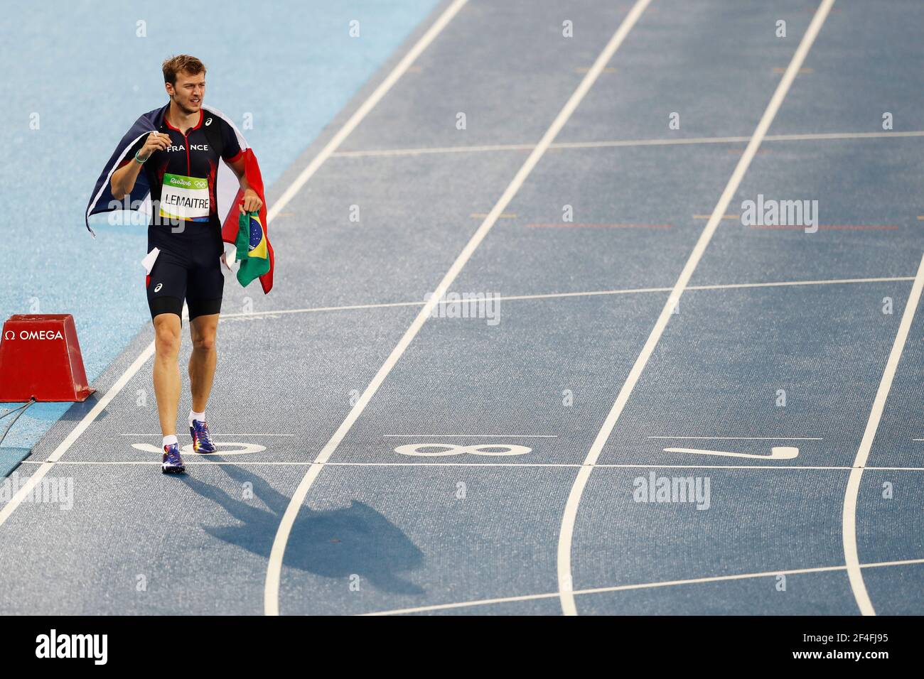 Christophe Lemaitre of France running wins bronze medal 200m sprint race, Rio 2016 Summer Olympic Games. Stock Photo