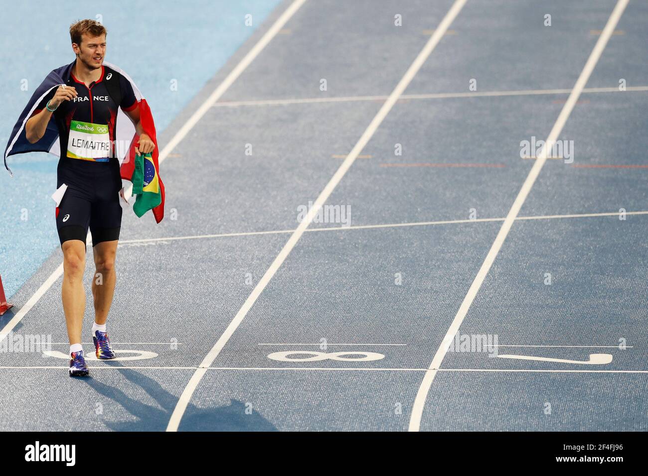 Christophe Lemaitre of France running wins bronze medal 200m sprint race, Rio 2016 Summer Olympic Games. Stock Photo