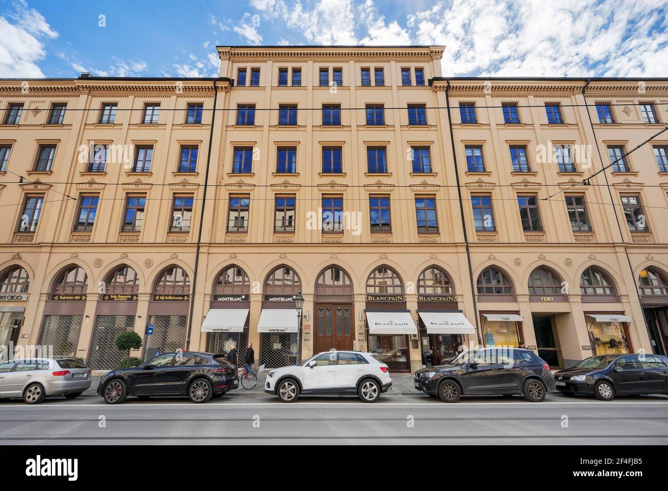 Facade, luxury shops in Maximilianstrasse, Munich, Upper Bavaria ...