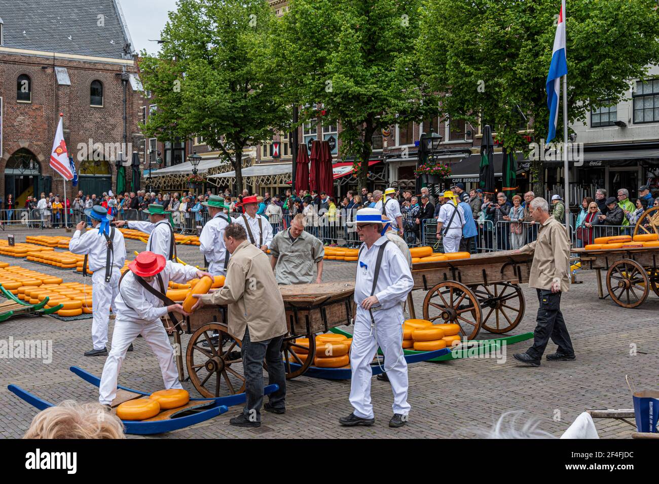 Alkmaar, Netherlands; May 18, 2018: Cheese Market accommodating the merchandise Stock Photo
