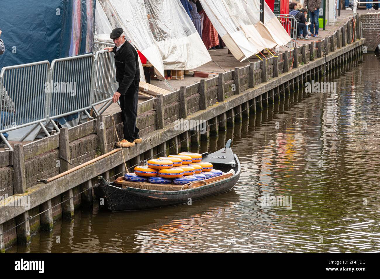 Alkmaar, Netherlands; May 18, 2018: Cheese Market a barge arrives with merchandise Stock Photo
