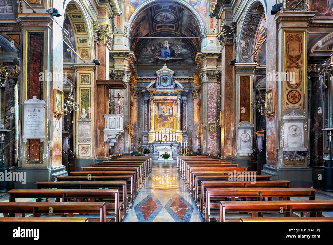 Chiesa di San Rocco all Augusteo, Church of Saint Roch Baroque interior in Rome, Italy Stock Photo