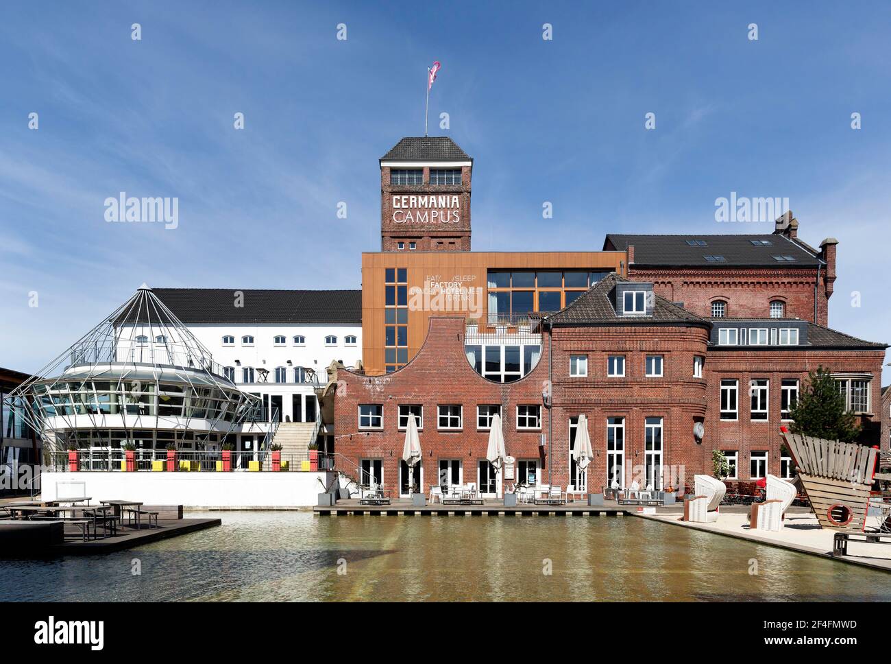 Germania brewery from 1898, today city quarter Germania-Campus with residential and commercial buildings, hotel, gastronomy, leisure and health Stock Photo