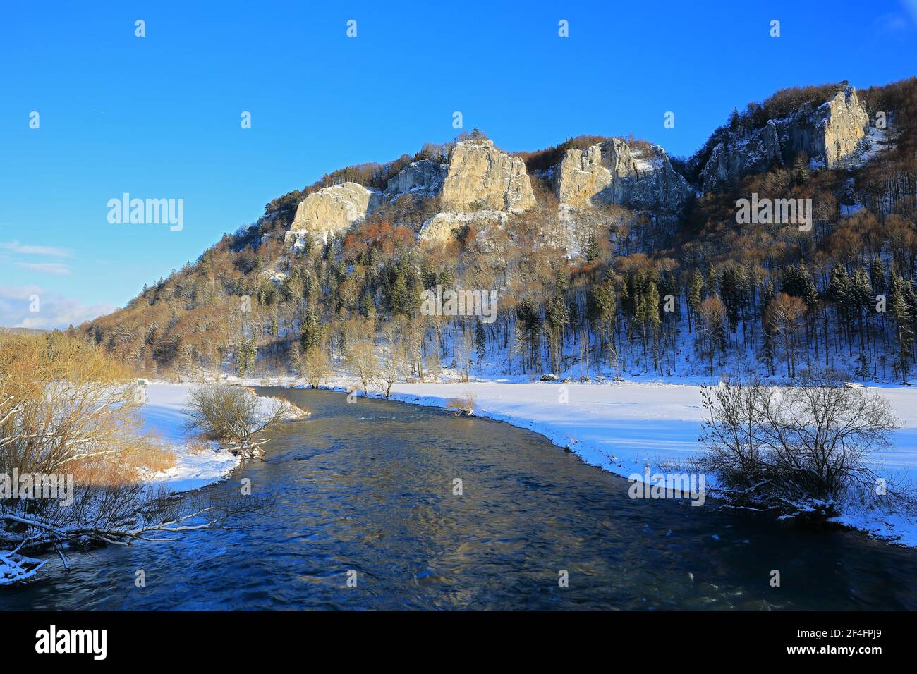 Danube, winter, Hausen im Tal, Upper Danube nature park Park, Baden-Wuerttemberg, Germany Stock Photo