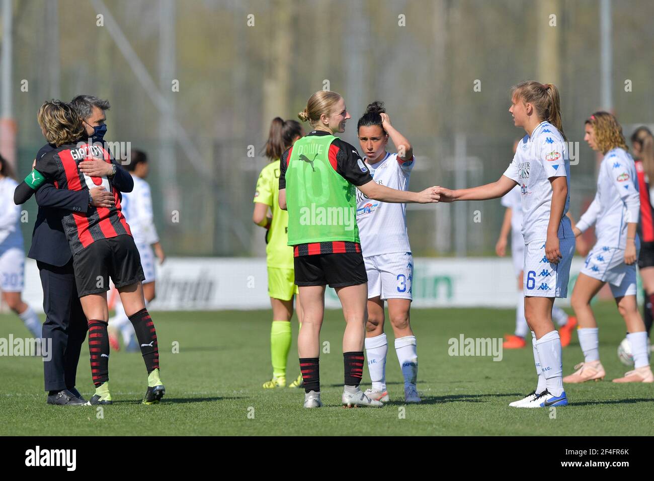 Milan, Italy. 21st Mar, 2021. Greetings at the end of the women Serie A match between AC Milan and Empoli at Vismara Sports Center in Milan, Italy Credit: SPP Sport Press Photo. /Alamy Live News Stock Photo