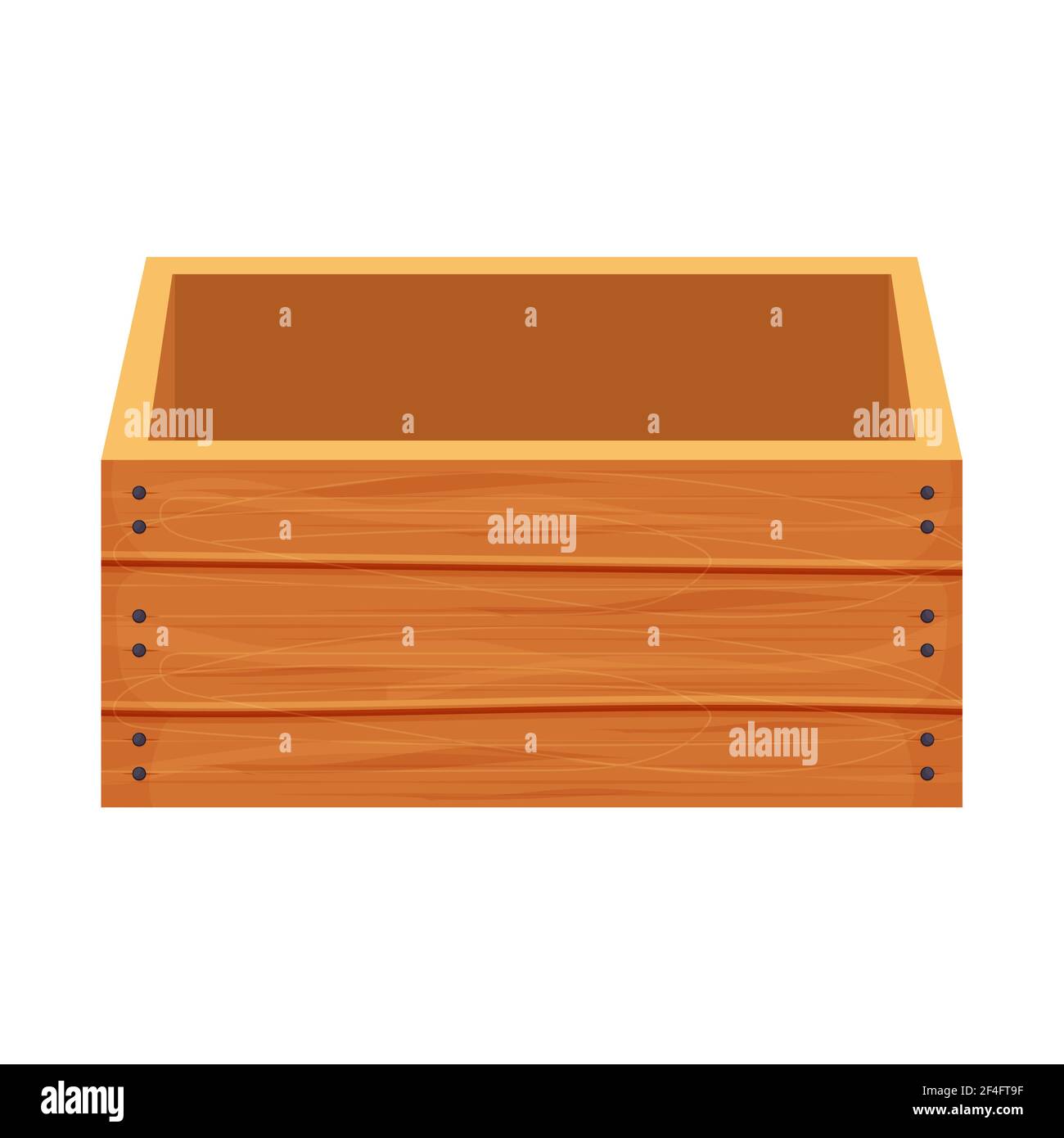 Wooden box, container in cartoon style isolated on white background stock vector illustration. Empty cargo, open object, design element. Rural texture Stock Vector