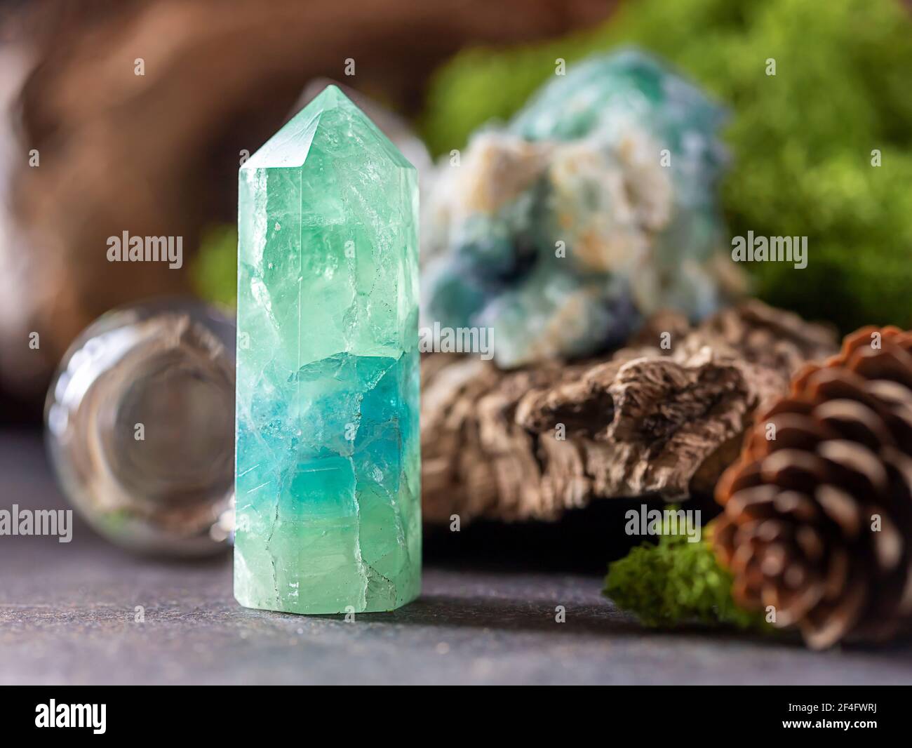 Minerals, crystal on nature background. Crystal Ritual, Healing