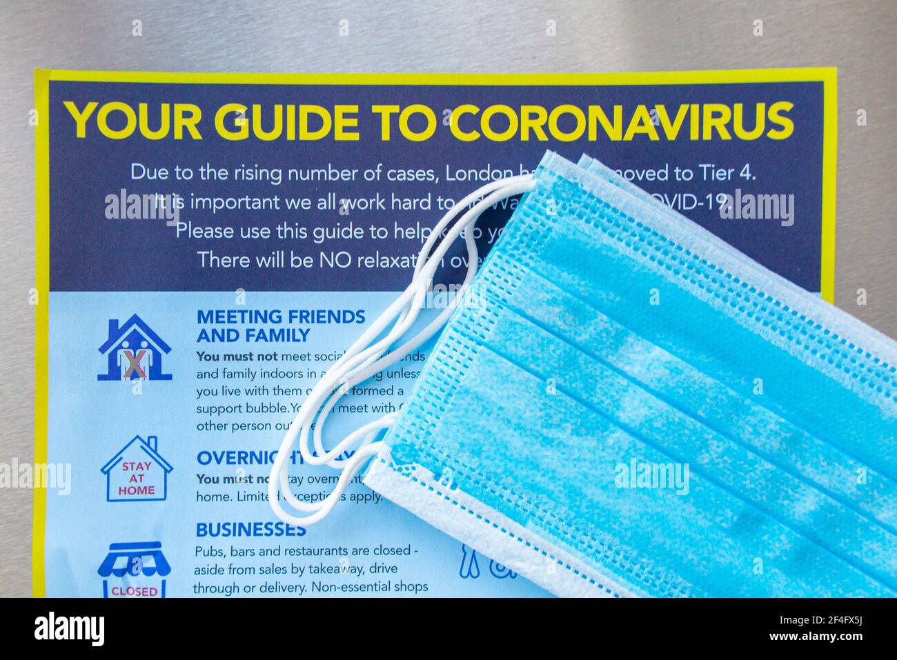 A facemask and Guide to Coronavirus  during lockdown Stock Photo