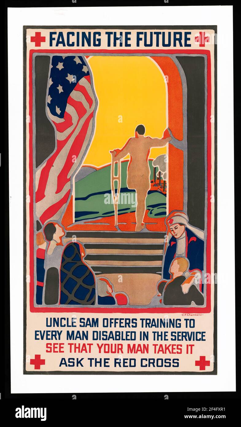 An american first world war poster for the American Red Cross treating disabled soldiers Stock Photo