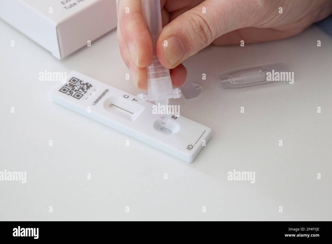London, UK, 21 March 2021 A lateral flow test kit for home use