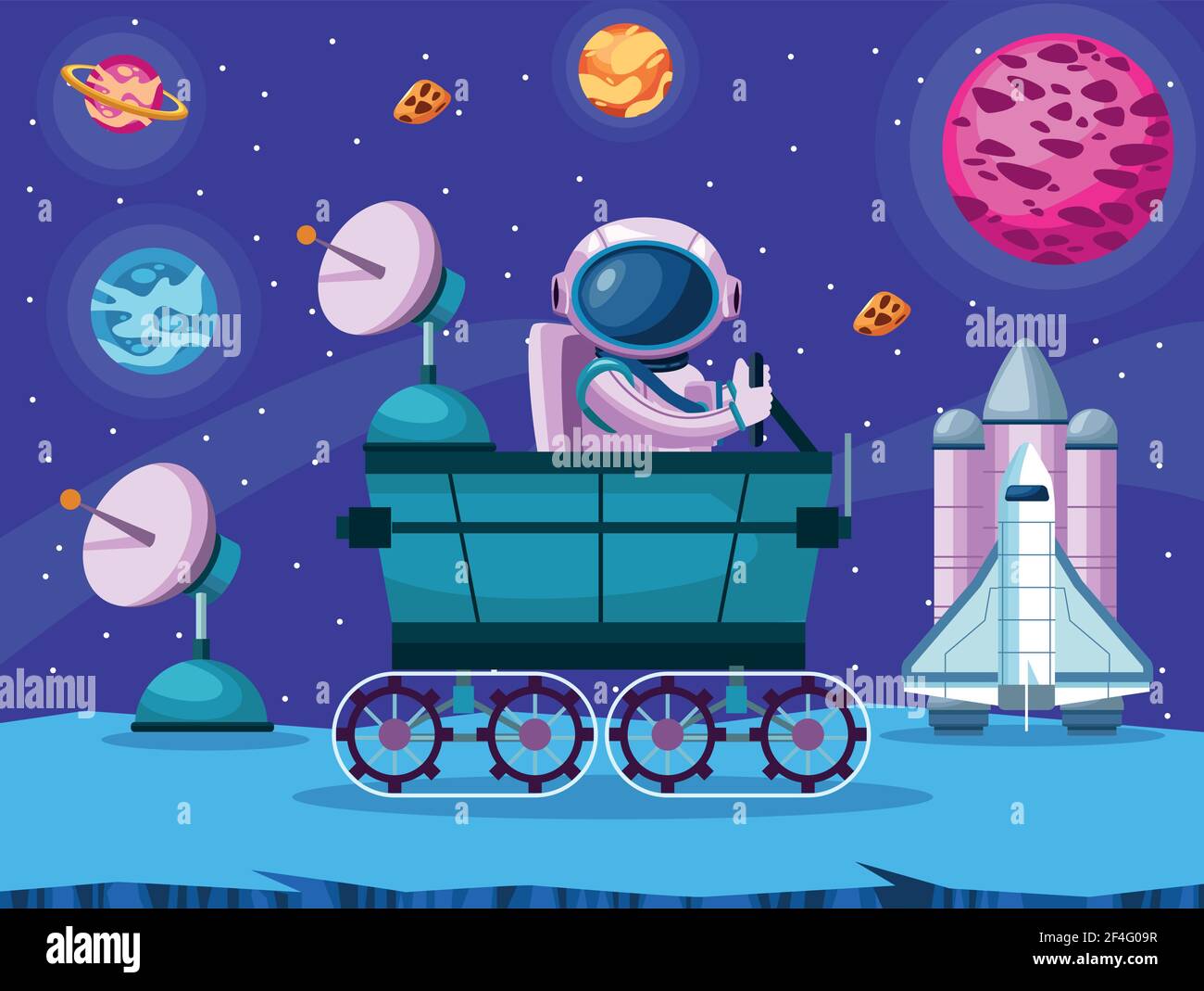 astronaut driving explorer Stock Vector