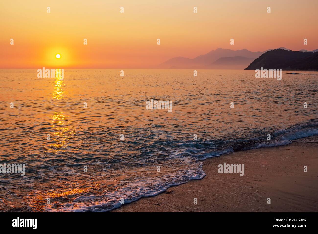 Beautiful landscape - beach on sunset - pink sky and sunlight ...