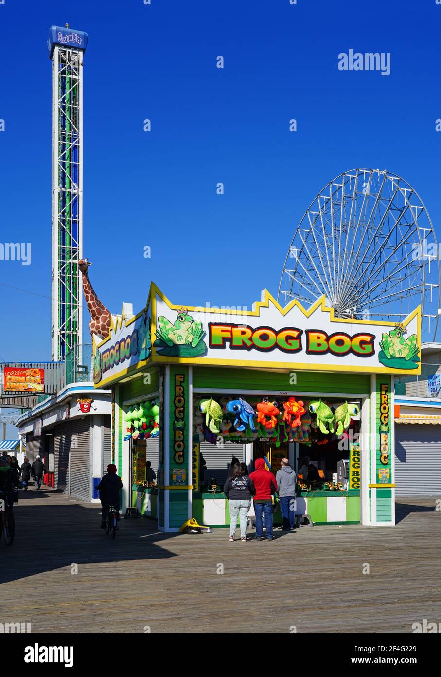 SEASIDE HEIGHTS, NJ -13 MAR 2021- Day view of the landmark beach boardwalk by Casino Pier on the New Jersey Shore, Ocean County, United States. Stock Photo