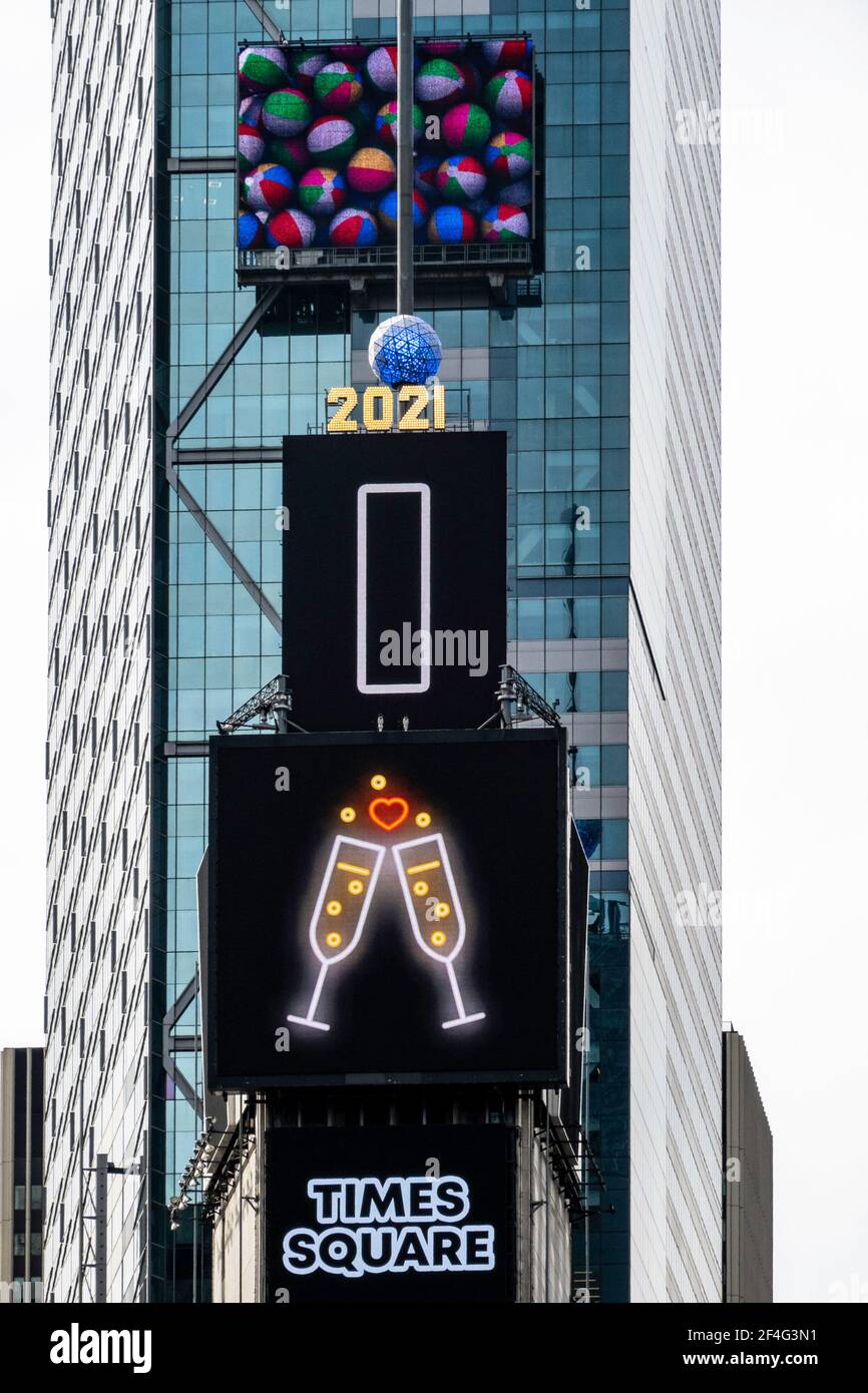 2021  New Year's Ball and Signage, Times Square, NYC Stock Photo