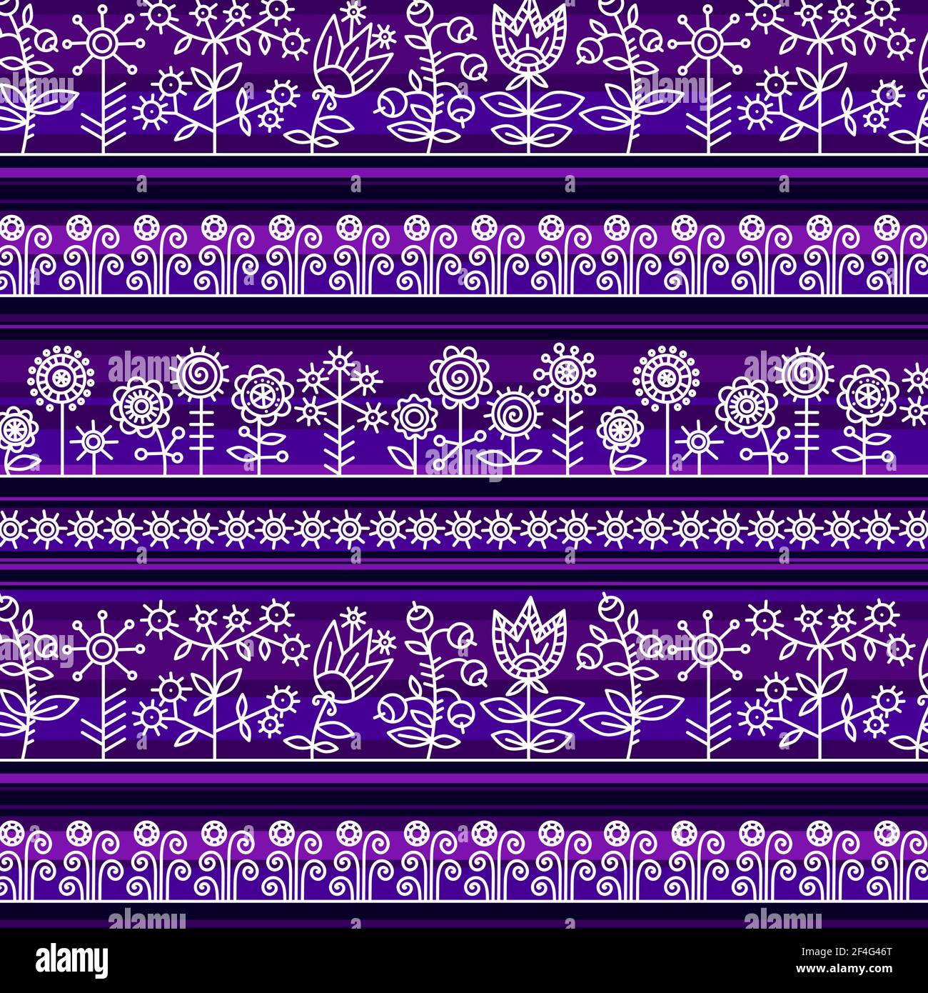 Seamless background with white flowers and berries on purple stripes. Stock Vector