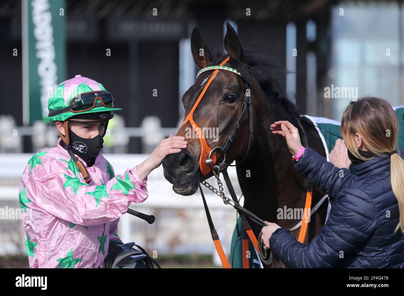 Amazed By Grace and jockey Danny Sheehy after winning the Paddy Power Madrid Handicap at Curragh Racecourse. Picture date: Sunday March 21, 2021. Stock Photo