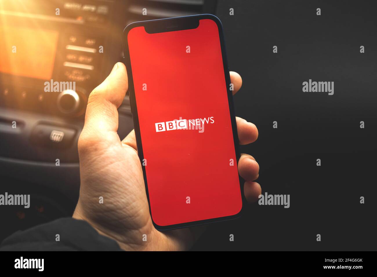 Kharkov, Ukraine - March 17, 2021: Smartphone with BBC news application Stock Photo