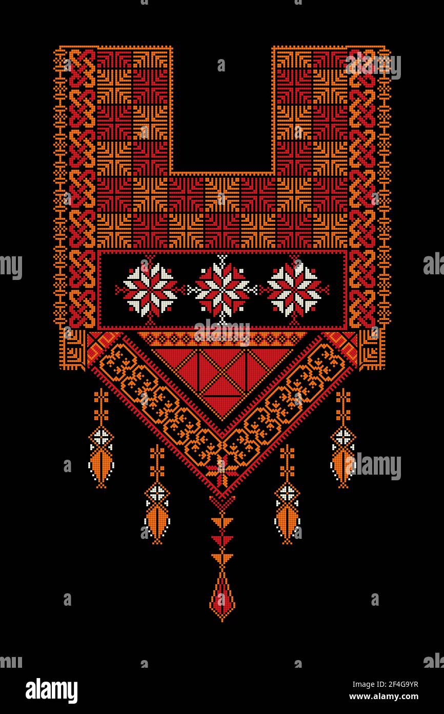 Embroidery vector Tatreez template , Palestinian fashion neck ornament