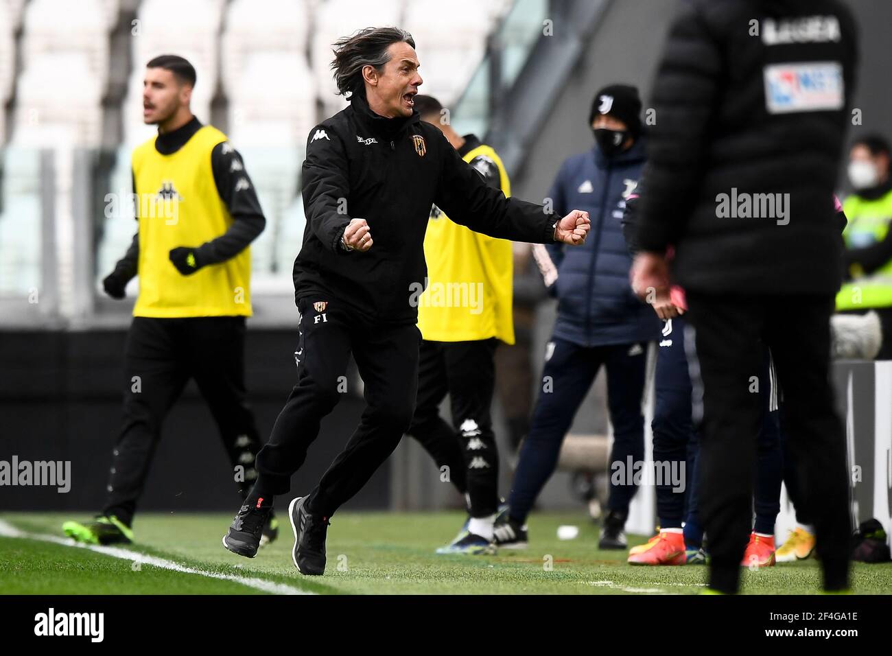 Turin, Italy. 21st Mar, 2021. TURIN, ITALY - March 21, 2021: Filippo Inzaghi, head coach of Benevento Calcio, celebrates at the end of the Serie A football match between Juventus FC and Benevento Calcio. (Photo by Nicolò Campo/Sipa USA) Credit: Sipa USA/Alamy Live News Stock Photo