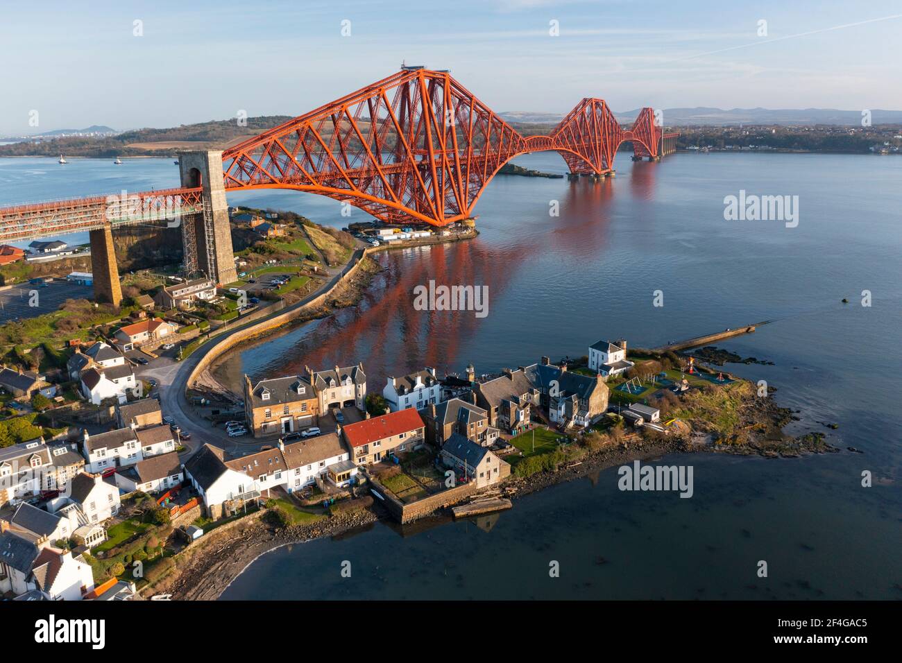 Aerial view of North Queensferry and Forth Bridge ( Forth Railway Bridge, Fife, Scotland, UK Stock Photo