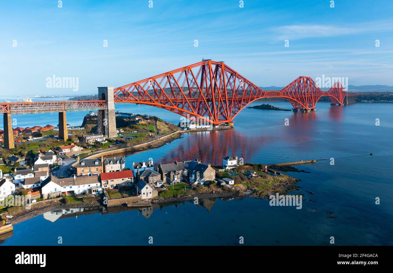 Aerial view of North Queensferry and Forth Bridge ( Forth Railway Bridge, Fife, Scotland, UK Stock Photo