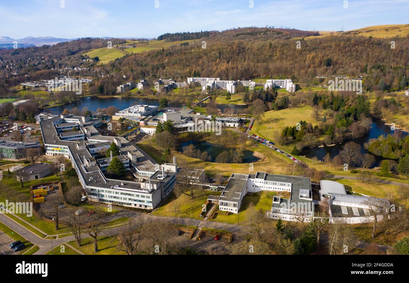 Aerial view of campus of University of Stirling ( Stirling University), Stirling, Scotland, Uk Stock Photo