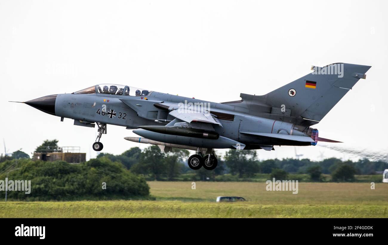 German Air Force Panavia Tornado bomber jet taking off from Jagel Airbase. Germany - June 13, 2019 Stock Photo